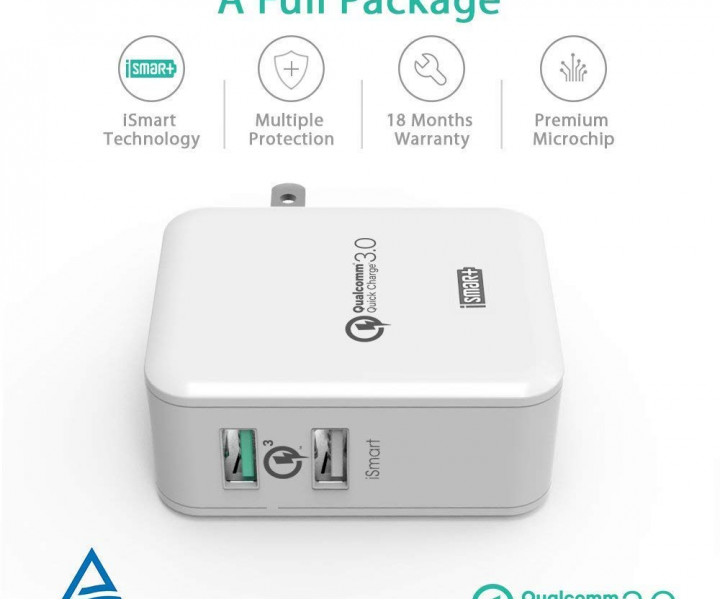 RAVPower 30W Dual USB Charger with Quick Charge 3.0 White (RP-PC006WH)